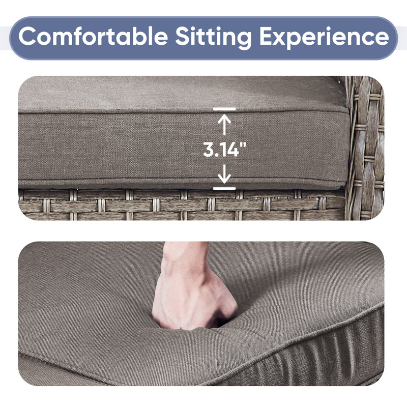 Causeuse d'extérieur en osier PE avec coussins de 49,5 po de large Gaetanino, Gris, Gris
