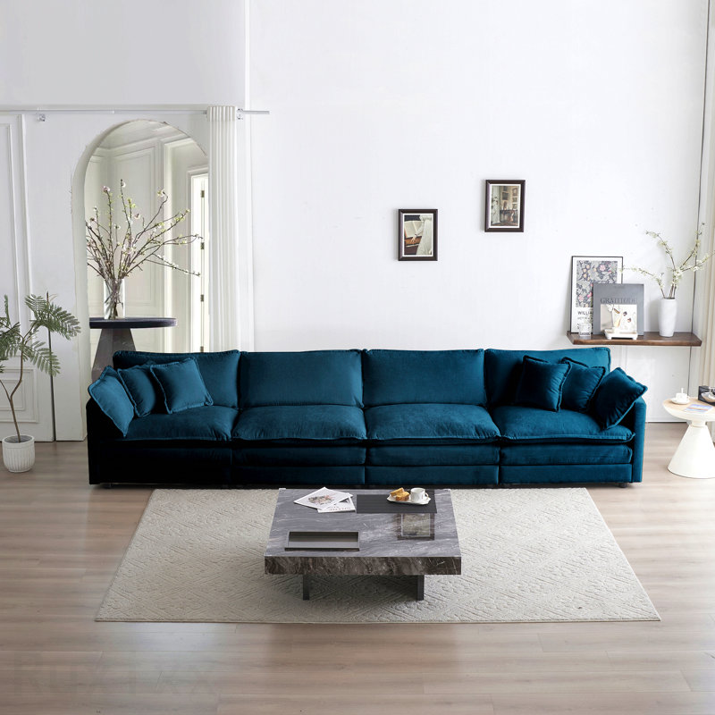 Canapé pour 4 personnes convenant aux maisons modernes sans canapé modulaire, canapé confortable à 4 places en tissu chenille confortable, canapé modulaire, chenille bleue