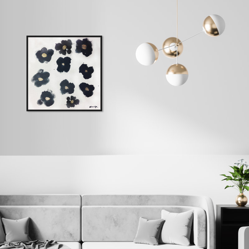 Coco's Gold Camellias - Graphic Art, 20" H x 20" W, Black Framed, No Mat