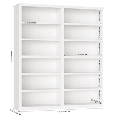 Modern 72.8"H Freestanding 6-Tier Bookcase, 62.9"W 12 Open Compartments Bookshelves  For Your Home Office, Library, Living Room