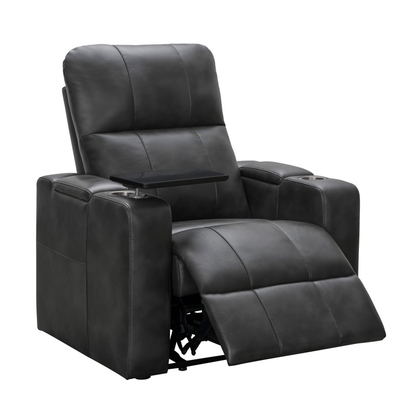 Vannatta Faux Leather Power Recliner, Smoke Grey Faux Leather