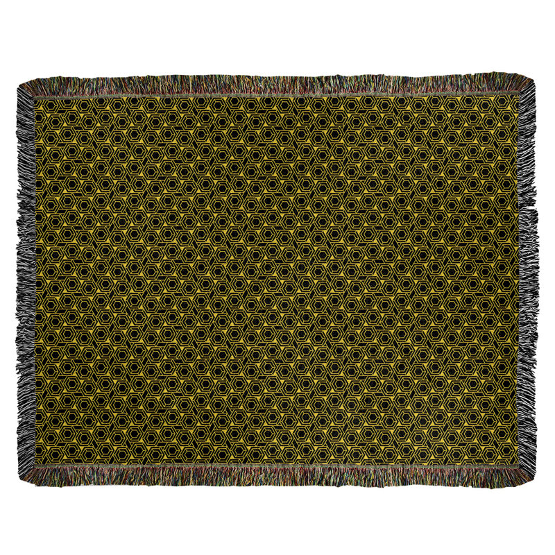 Couverture tissée hexagonale Katelyn Elizabeth, l 60 po x L 80 po, Jaune / Noir