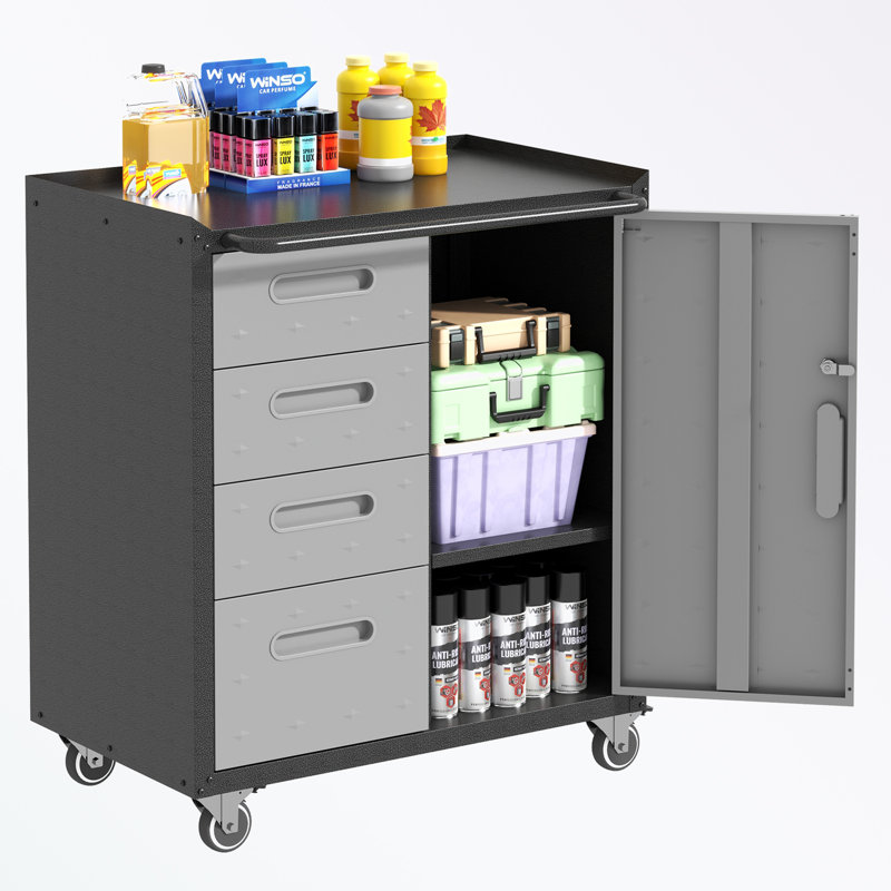Metal Storage Cabinet with Wheels and four drawers