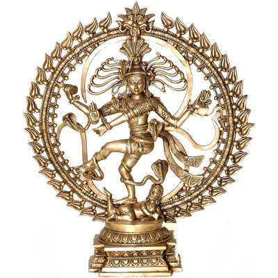 Sculpture en laiton Nataraja dansant avec toile de fond Om, sculpture murale de danse cosmique 24,5 po pour salon et espace de méditation
