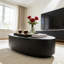 Table basse ovale noire matte, panneau central en MDF de 47,24 po avec tiroir pour salon-965726829
