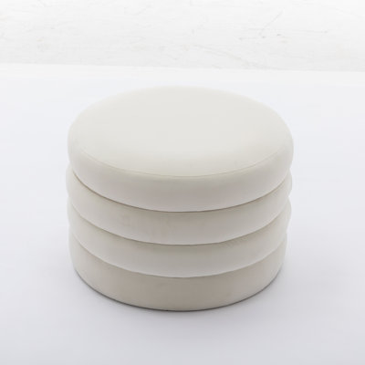 Velvet Fabric Storage Round Ottoman Footstool With Wooden Shelving