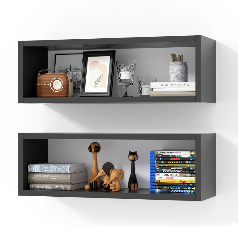 Ensemble de 2 tablettes cubiques cubiques 24 po Kaboon, rectangulaires, 2 cubes, noir, Rectangle—7.87" D x 24" W, Noir