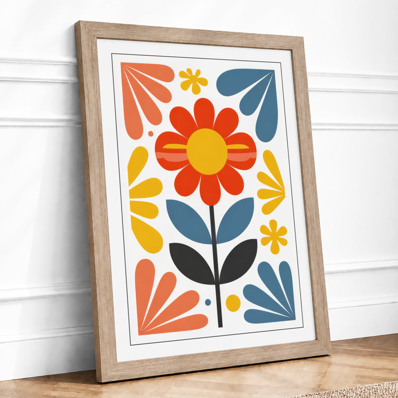 Sunburst Symmetry Botanical - Framed Print, A2 - 59.4 x 42.0 cm, Oak