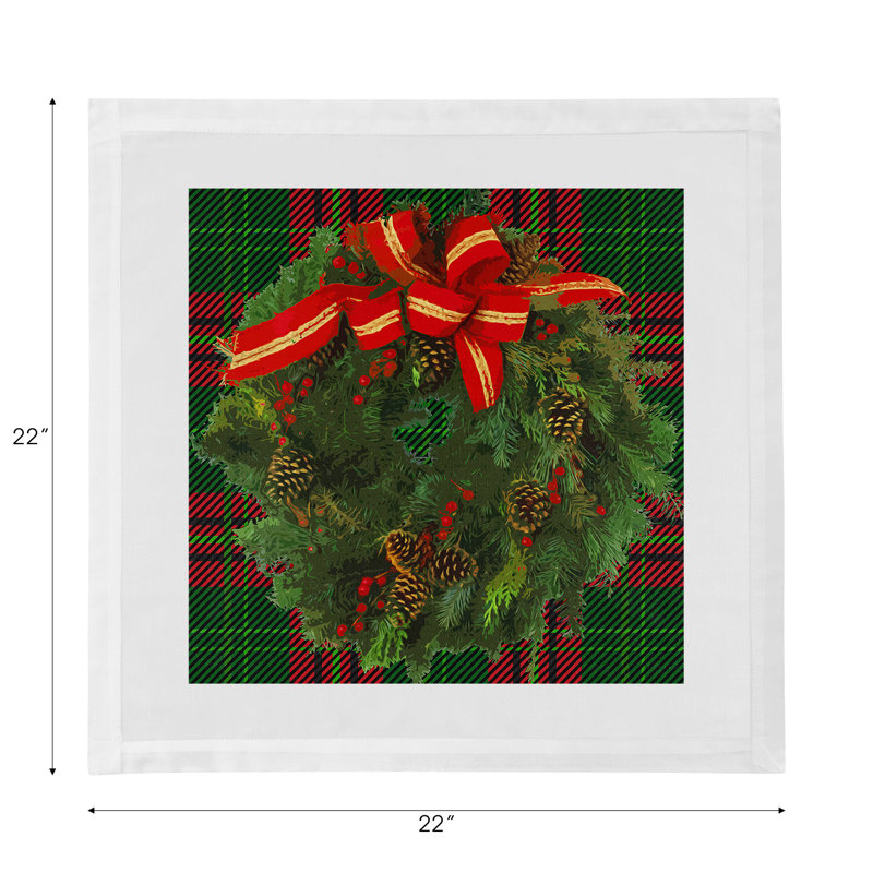 Christmas Wreath Cotton Sateen Dinner Napkins, Tartan Green