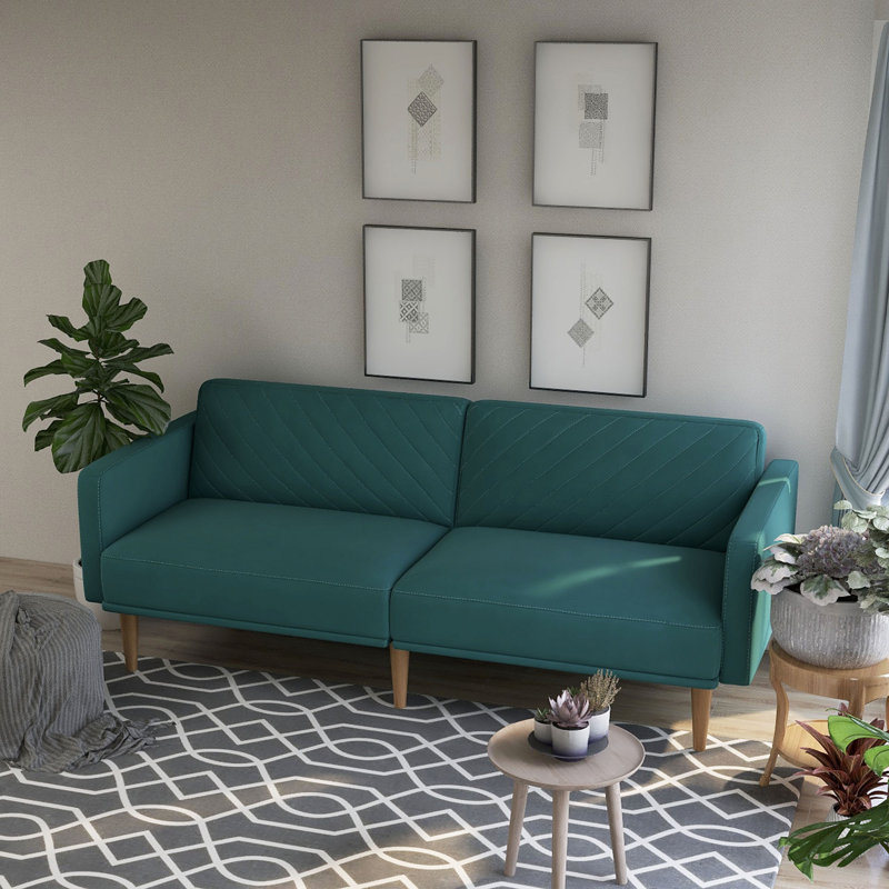 Canapé convertible à dossier serré 77,5 "wathen, Velours bleu sarcelle foncé