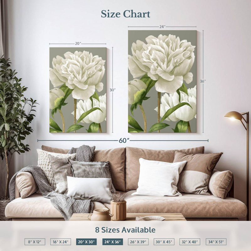 Pivoines blanches Harnek II, H 36 po x l 24 po