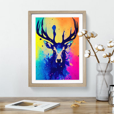 Colourful Stag No.1 1 Piece Single Picture Frame Wall Art