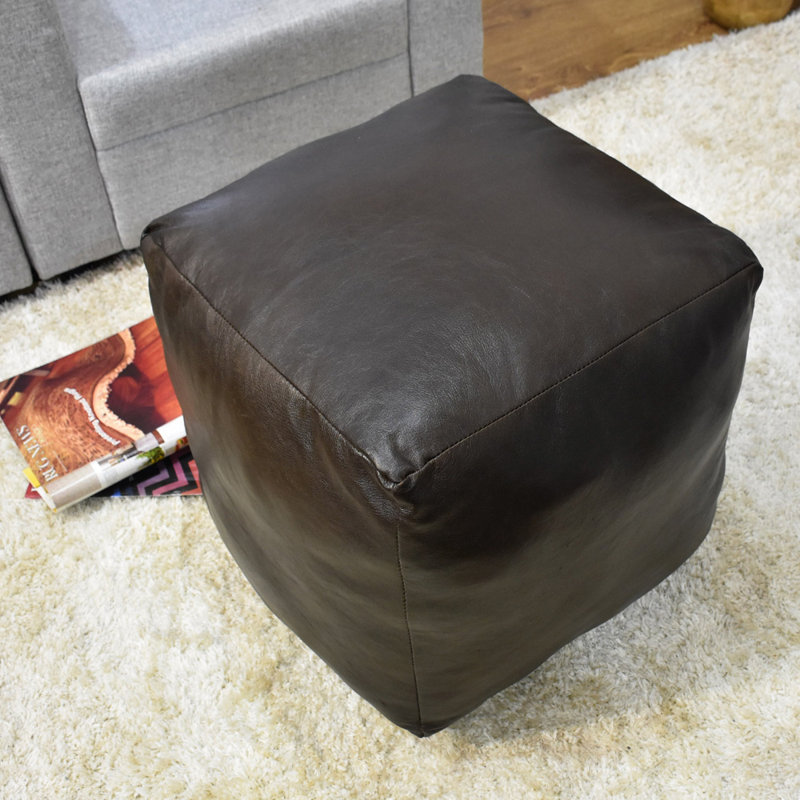 BBH HOMES HANDMADE ECO-FRIENDLY SQUARE SHAPED STUFFED BUFFALO LEATHER CHOCOLATE BROWN POUF - 18" x 18" x 18", Square Shape, Brown Color, Plain Solid Design, Genunie Buffalo Leather, Recycled Cotton Stuffed, Seating Pouf For Living Room, Study Room, Patio