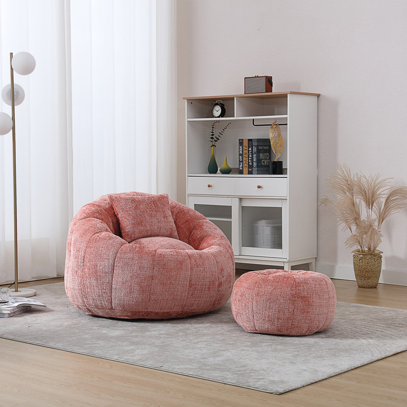 United We Win Modern Bean Bag Chairs, Pink Chenille