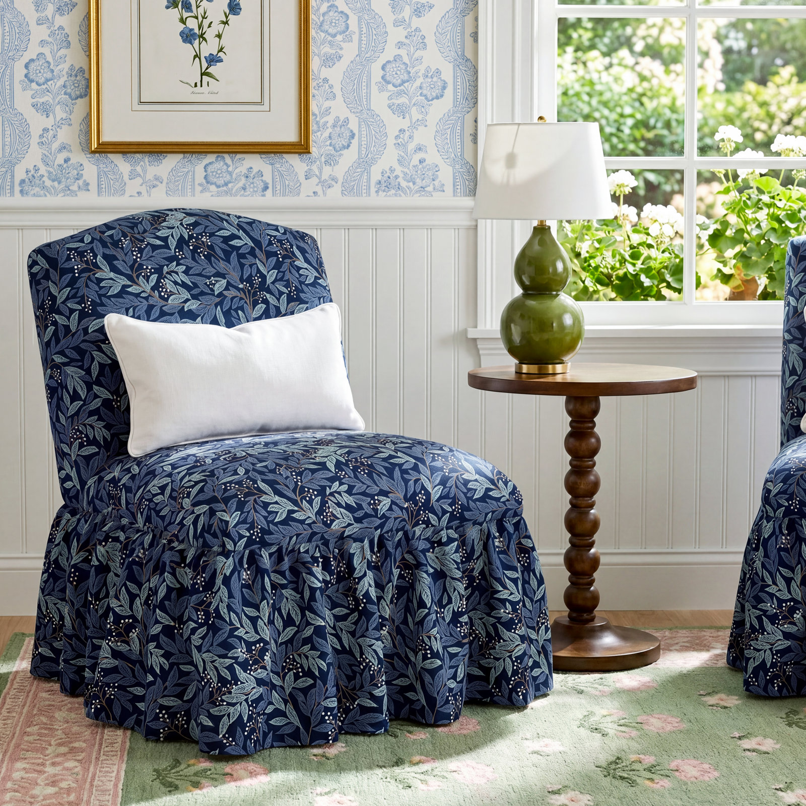 Edie Slipper Chair, Ditsy Dahlia Navy