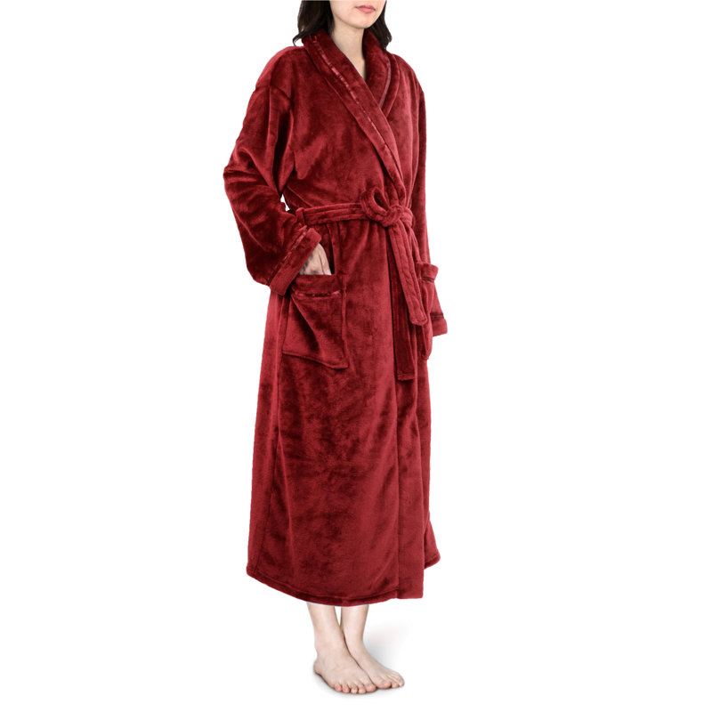 Peignoir mi-mollet en molleton avec poches, G / TG, Vin