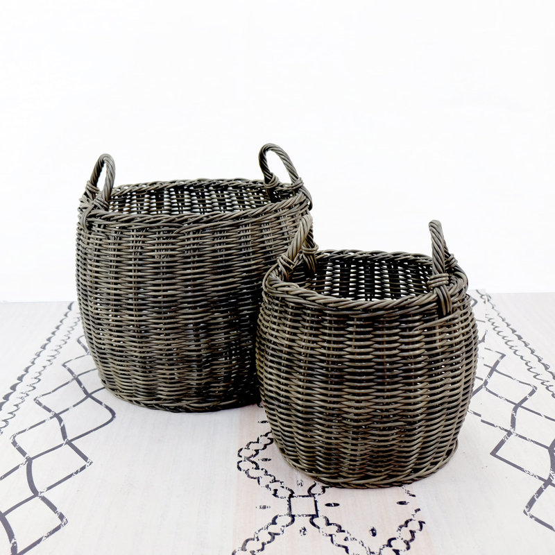 Ensemble de 2 paniers à linge empilables en osier tissé à la main avec poignées