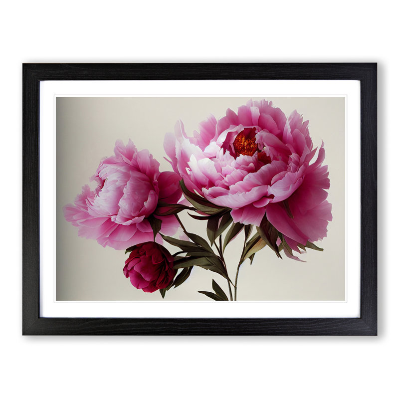 Electrifying Peonies - Single Picture Frame Print, Black , 46cm H x 64cm W x 2cm D
