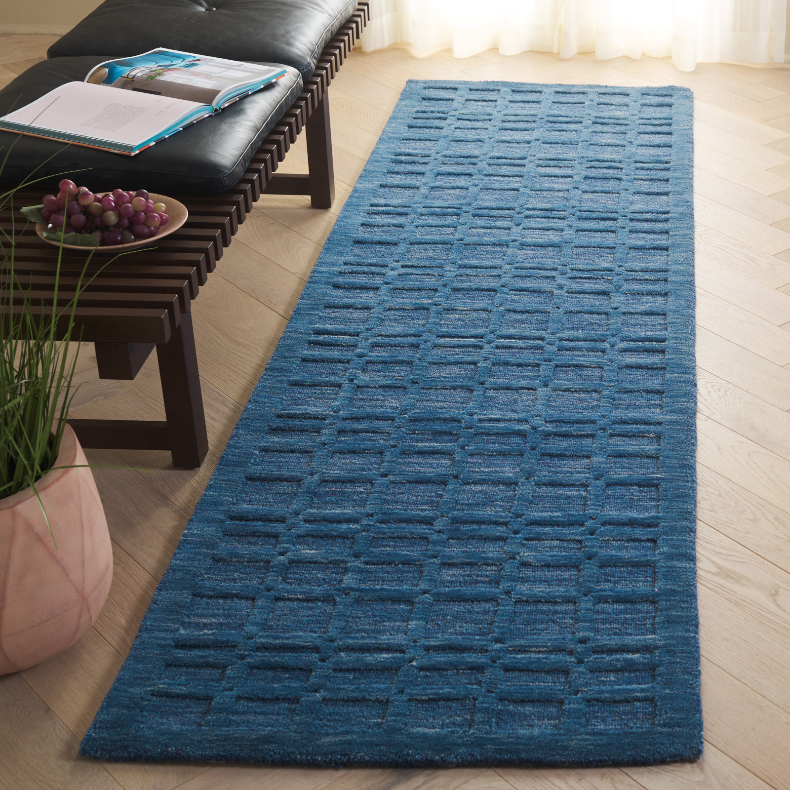 Caris Hand Loomed Blue Rug, Runner 2'3" x 8'