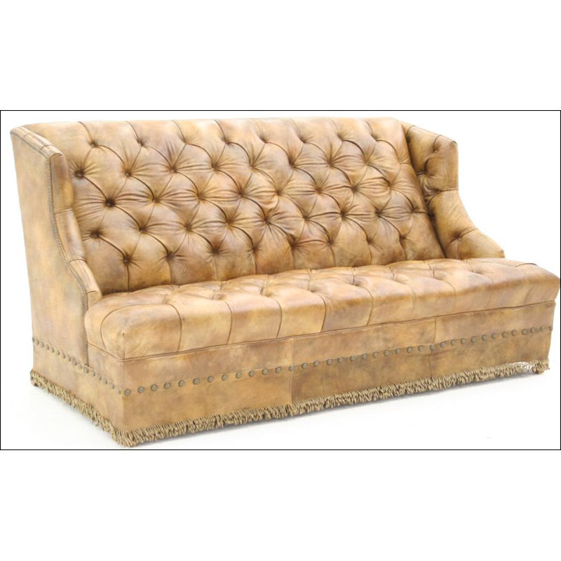 Leather Sofa, Hair Hide Brown/White, Brushy Bayou, Old Gold E