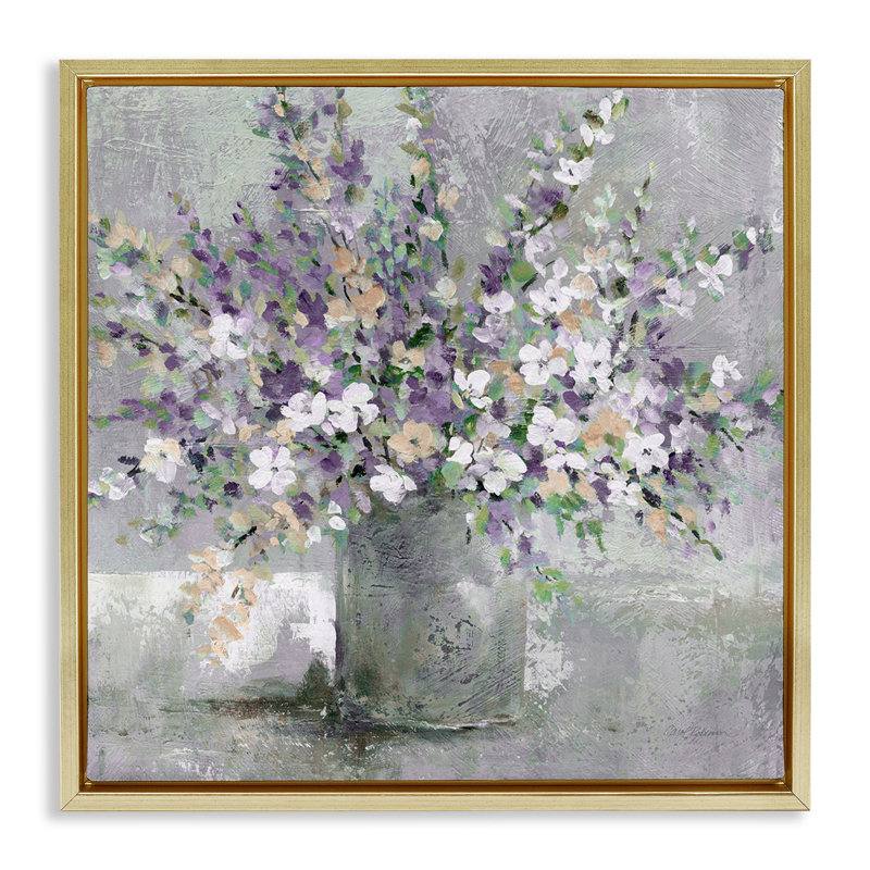 «Blossoming Aster Flower Bouquet Gold Floater», art mural sur toile par Carol Robinson, Cadre flottant métallique doré