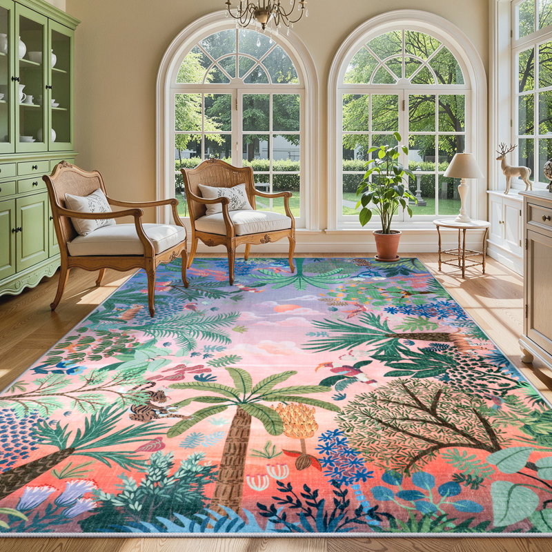 Tapis de salon 9 x 12 lavable à la machine, tapis doux pour la chambre des filles, tapis jungle pour chambre d'enfant