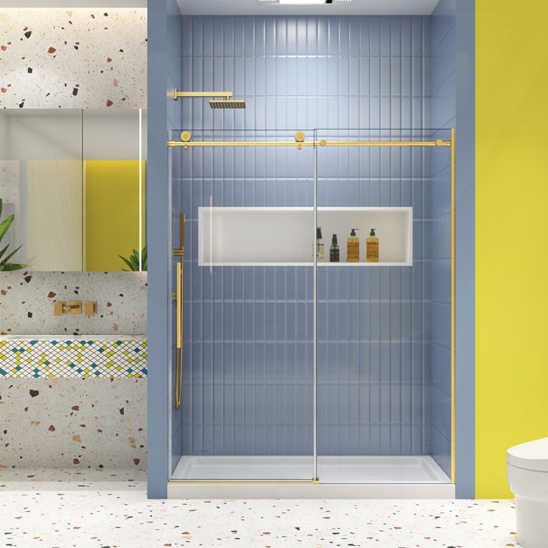 Porte de douche en verre, porte coulissante, système de fermeture en douceur