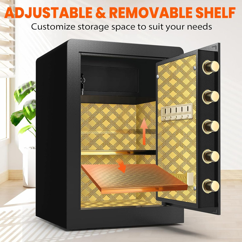 Extra Large Safe Box, Security Safes Heavy Duty, Home Office Cabinet Safe with Fireproof Document Bag, Inner Lock Box & Adjustable Shelf, Hidden Box for Jewellery, Money, Documents, Gun