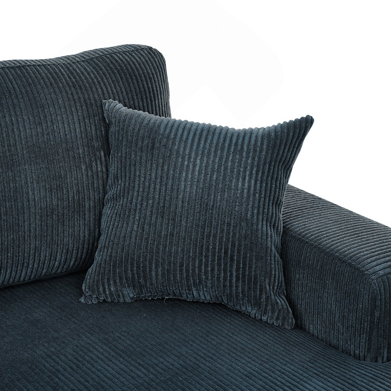 3 - Piece Double-Chaise Sectional, Blue Corduroy