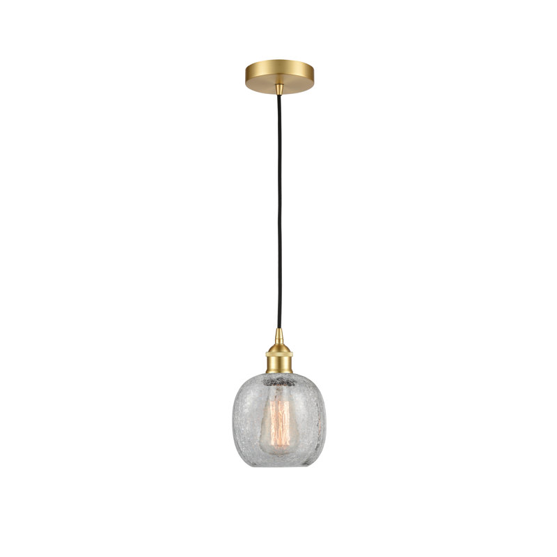 Luminaire suspendu simple à 1 lumière Amila, Or satiné, Craquelage transparent