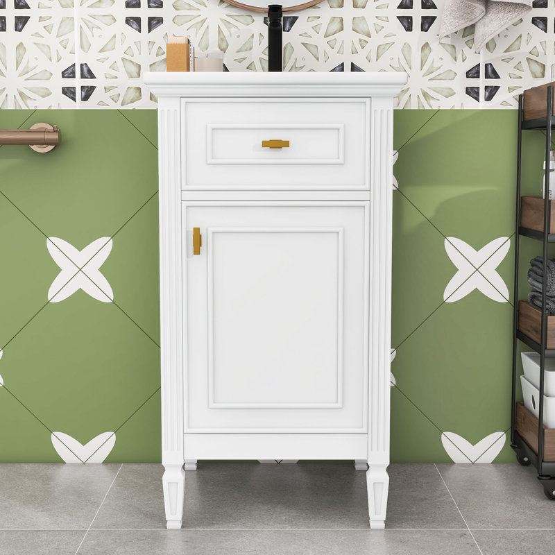 Bathroom Vanity with Sink, Adjustable Shelf, Tilt-Out Drawer, White
