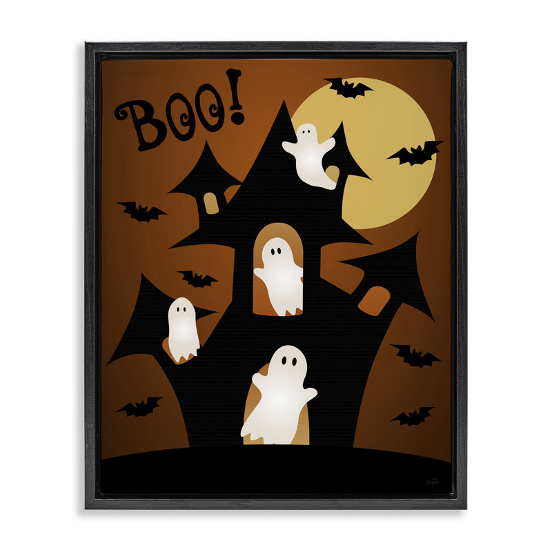 Cadre flottant Ghostly Haunted House, design par Natalie Carpentieri, Cadre flottant noir de jais, H 21 po x l 17 po