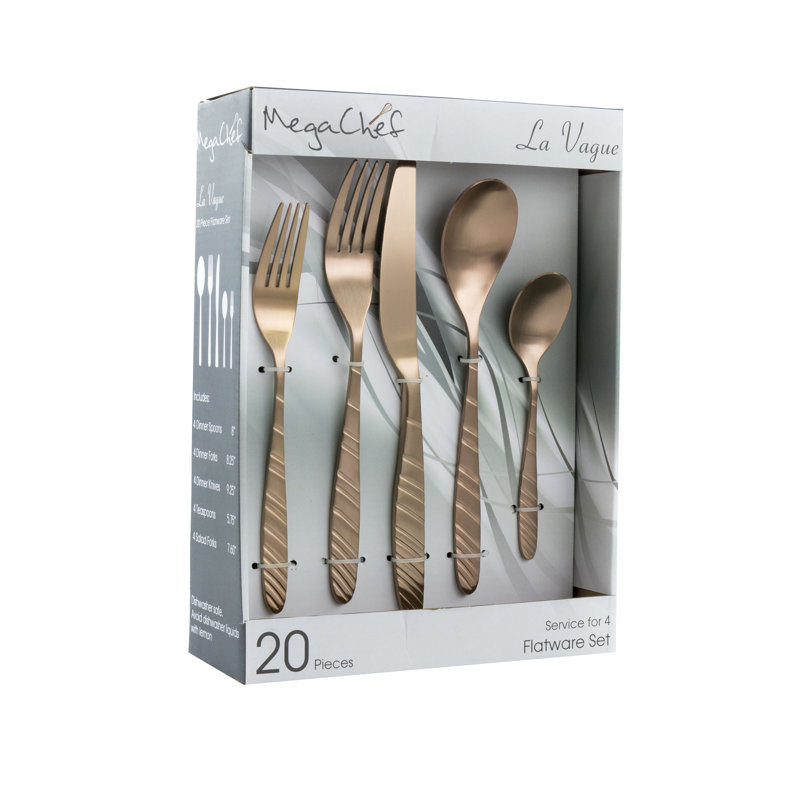 Mega Chef VAGUE Stainless Steel Flatware Set - Service for 4, Rose Gold