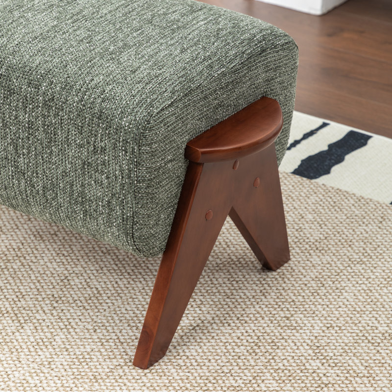 Karsen Upholstered Bench with Solid Wood Leg, Green
