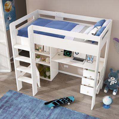 Charles Kids' High Sleeper Loft Bed with Desk, Bookshelf & Drawers