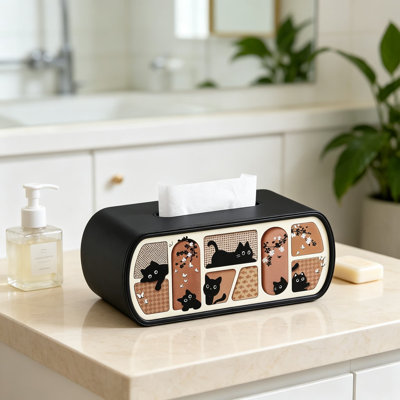 Boîte à mouchoirs rectangulaire à motif de chat, compatible avec les boîtes à mouchoirs standard, distributeur de mouchoirs décoratif en cuir PU avec panneau arrière magnétique, décoration moderne pour la maison, le bureau ou la salle de bain, cadeau idéal pour les amoureux des chats.