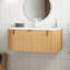 Meuble-lavabo de salle de bain, grande armoire de rangement flottante murale en bois massif à bords arrondis avec 2 portes latérales, lavabo en céramique blanche sans robinet, pré-assemblé