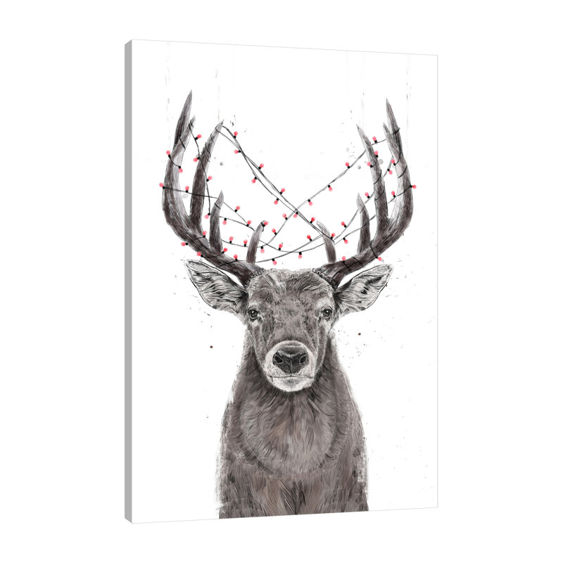 "Xmas Deer", toile tendue par Balazs Solti, H 60 po x l 40 po x P 1,5 po