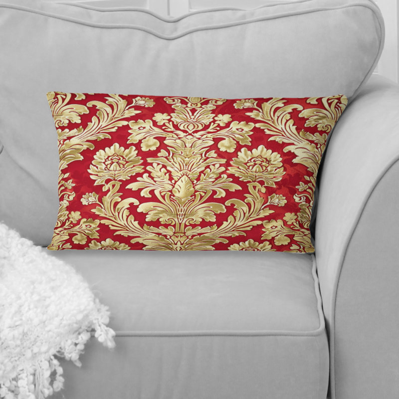 Or rouge damassé III - coussin damassé, Forme rectangulaire, H 12 po x l 20 po