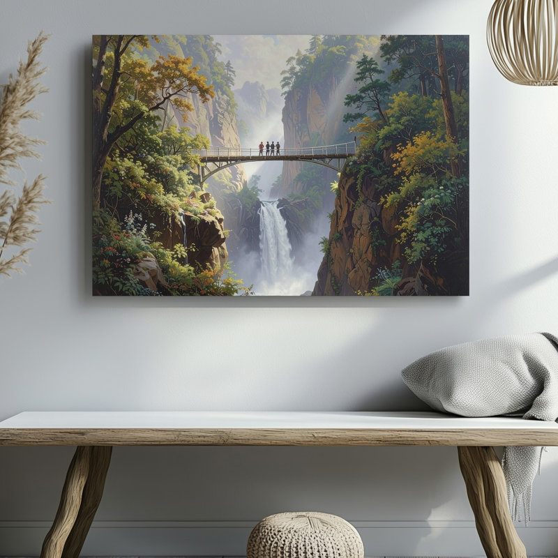 «Misty Waterfall Bridge Canvasserene Forest Gorge Landscape», art mural sur toile, H 9 po x l 12 po