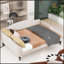 Lit de jour double capitonné capitonné, beige avec lin durable et design à oreilles élégant pour la vie moderne