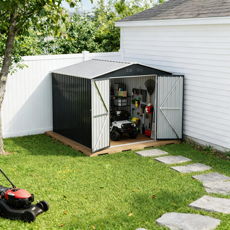 Remise de rangement extérieure 10 * 8 pi avec structure de cadre actualisée pour pelouse de jardin, Gris
