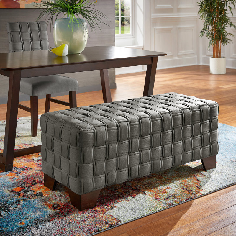 Lindo Walnut Finish Woven Bench - Fabric Woven, Gray