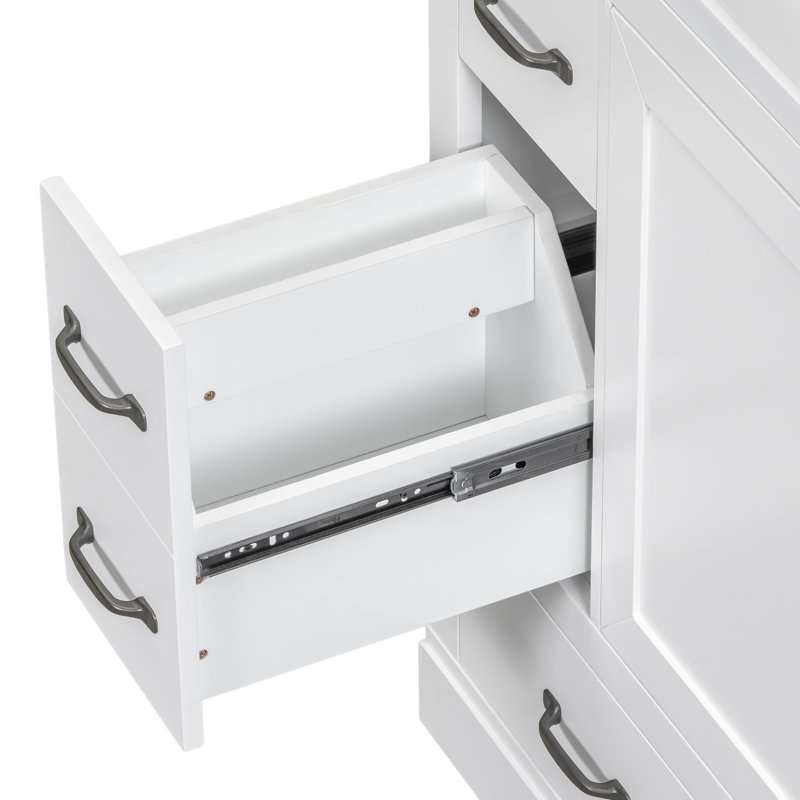 Base de meuble-lavabo 36 po seulement - blanc, 6 tiroirs, tablette réglable, bois massif et style moderne sans évier