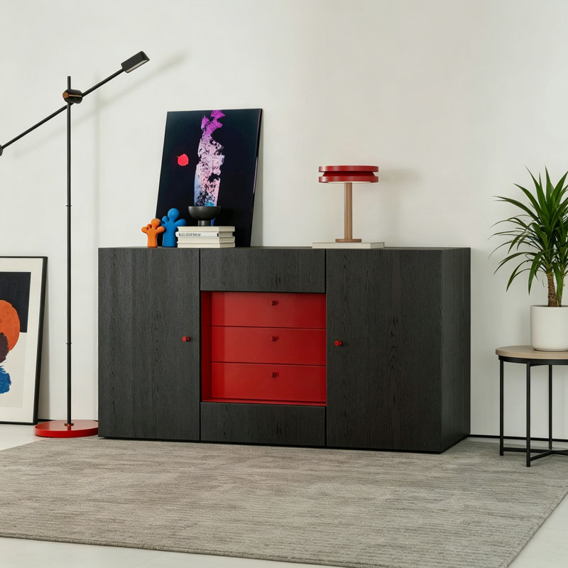 Buffet simple et moderne de style italien, H 33,4 po x l 47,2 po x P 15,7 po