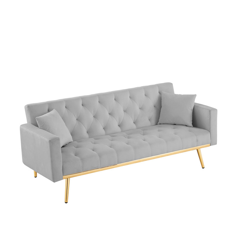 Twin 73.2'' Wide Tufted Back Convertible Sofa, Gray Velvet