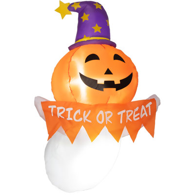 Outsunny 3.4Ft Halloween Inflatables Window Sticker Ghost With Orange Face, Blow Up Halloween Decorations Outdoor LED Yard Display, Waterproof