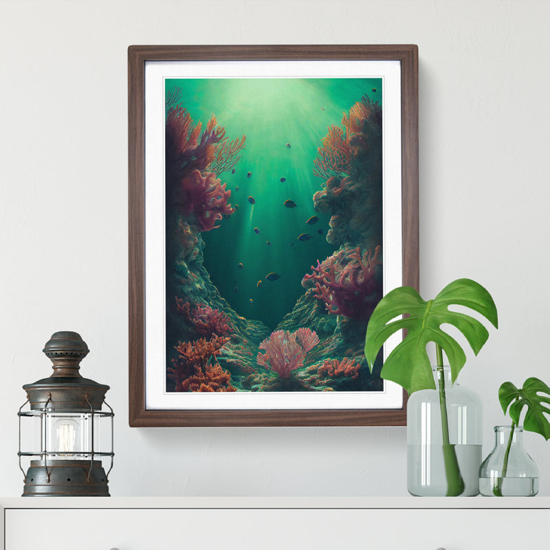 Fish By The Coral - Framed Print, 34cm H x 25cm W, Brown