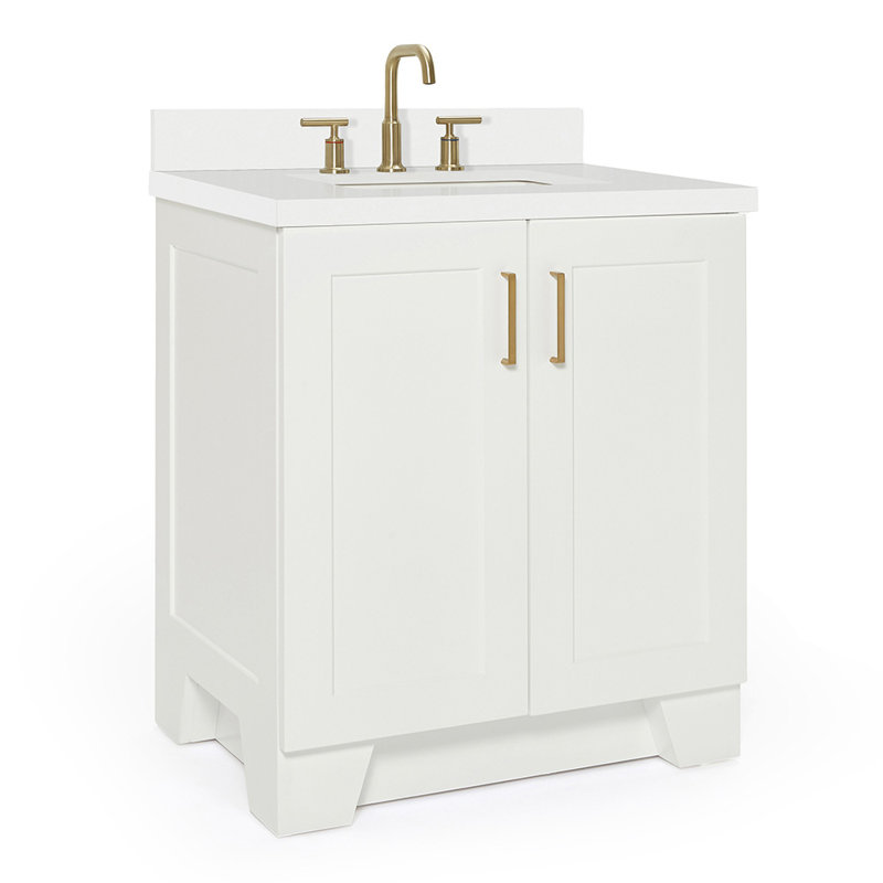 31 IN.  Single Bathroom Vanity, White, Rectangle, White Quartz