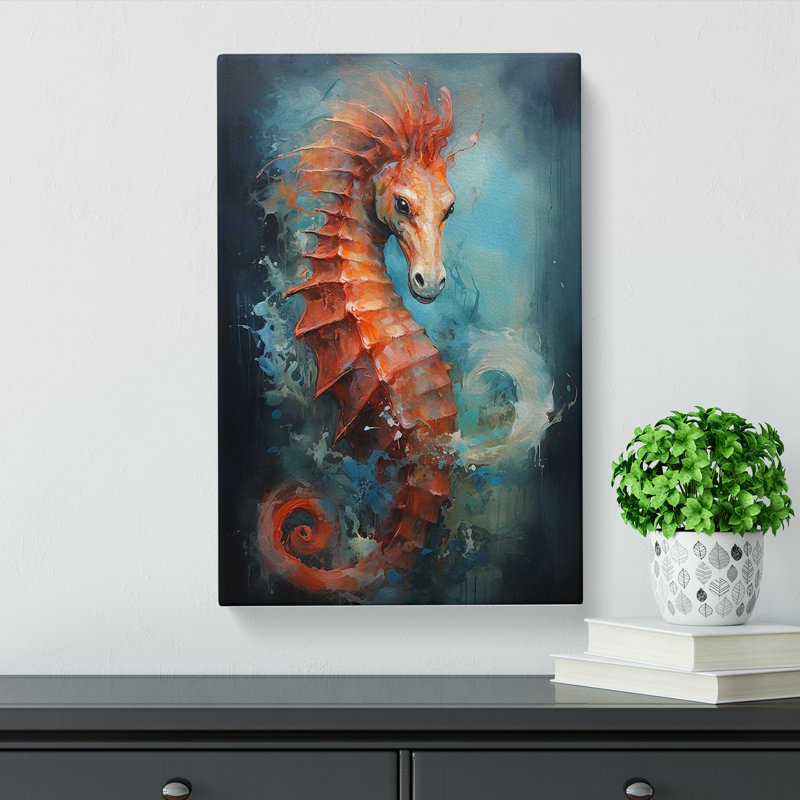 Seahorse Action Painting Art - Wrapped Canvas, 50cm H x 35cm W x 3cm D